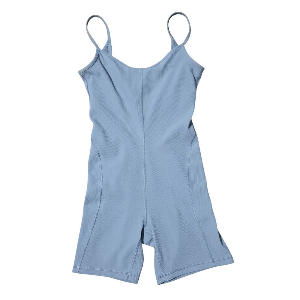Lululemon Ribbed Contoured Chambray Yoga Athleisure Unitard Romper Women's Sz 8 - Picture 2 of 7